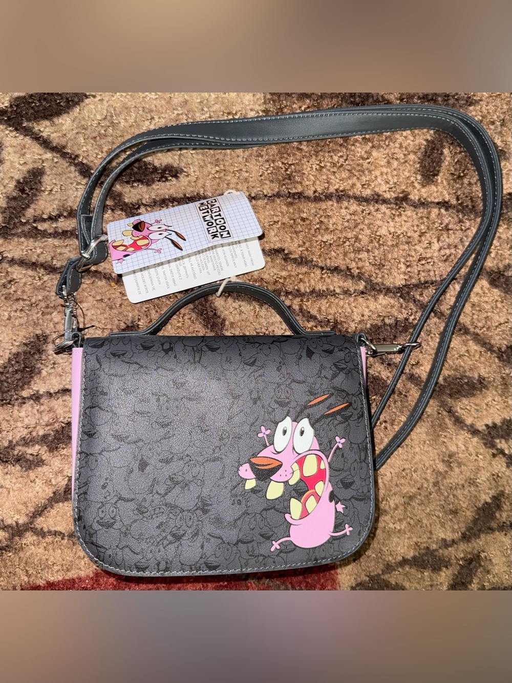 Cartoon Network Courage the Cowardly Dog Black & Pink Crossbody ShoulderBag- New